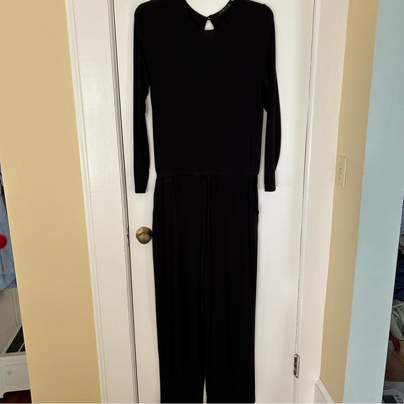 Chic Black Jumpsuit with Blouson Top Long Sleeves and Wide-Leg Pants size XL - Picture 4 of 15